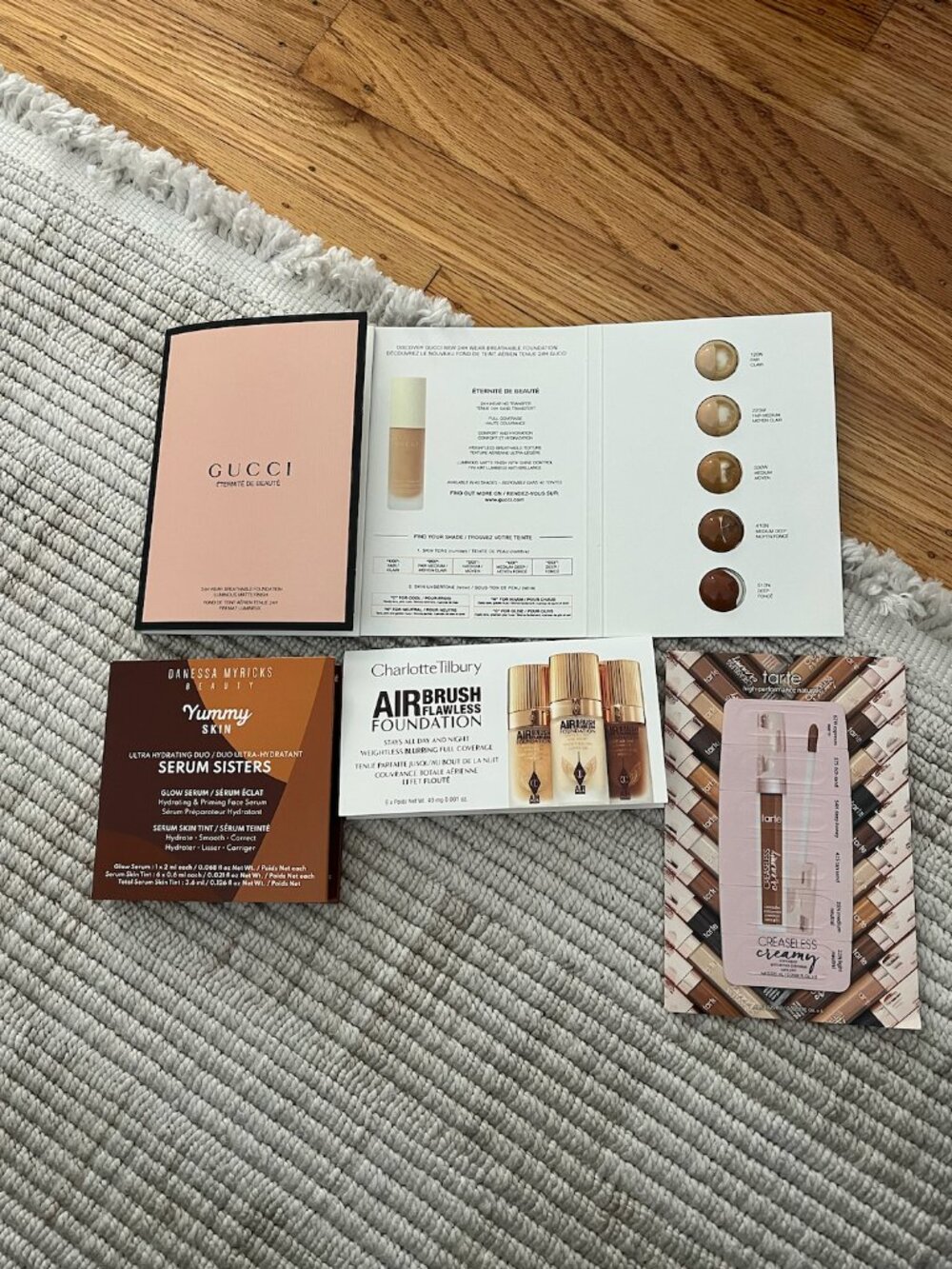 Gucci Beauty Tarte Charlotte Tilbury Makeup Palette Sample Foundation Cards